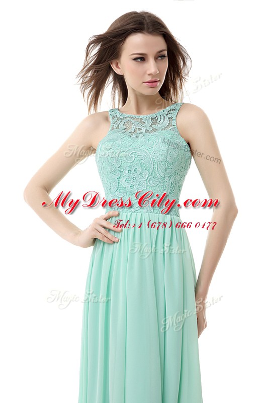 Sweet Scoop Floor Length Zipper Prom Party Dress Apple Green for Prom with Ruffles