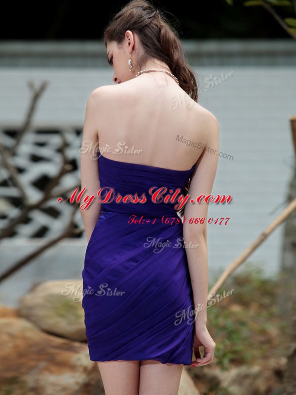 Beading and Ruching Prom Party Dress Royal Blue Backless Sleeveless Mini Length