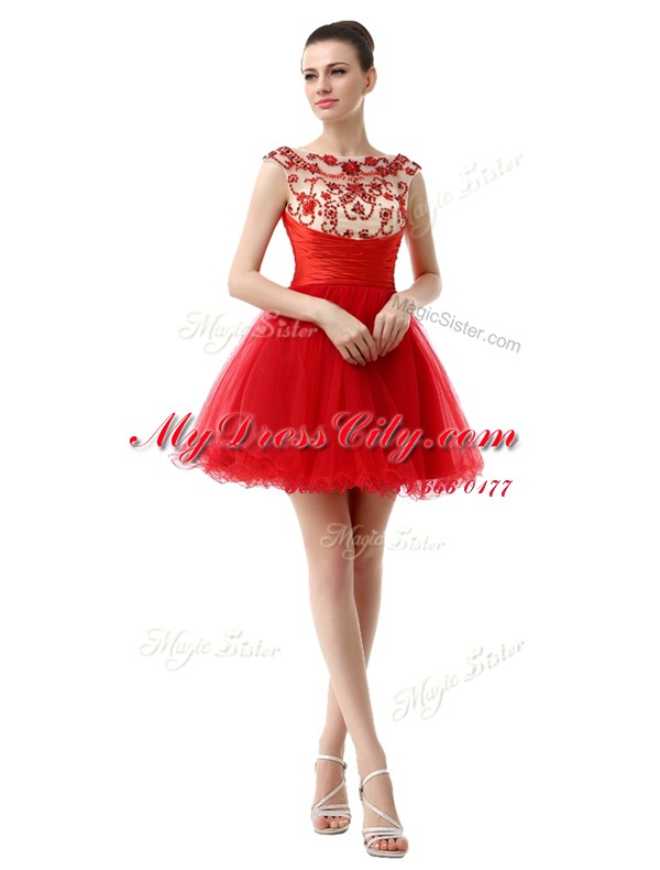 Mini Length A-line Cap Sleeves Red Homecoming Dress Zipper