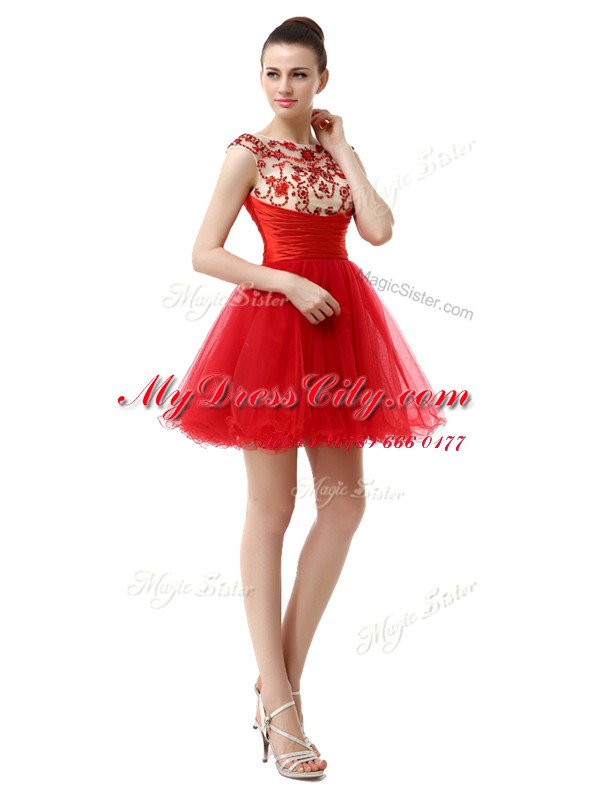 Mini Length A-line Cap Sleeves Red Homecoming Dress Zipper