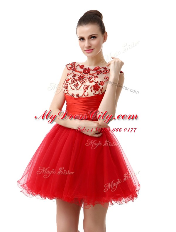 Mini Length A-line Cap Sleeves Red Homecoming Dress Zipper