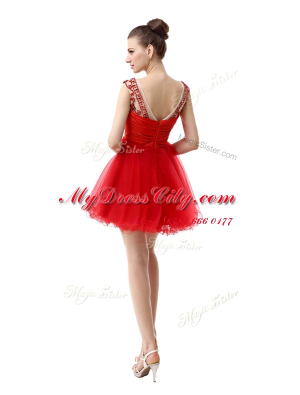 Mini Length A-line Cap Sleeves Red Homecoming Dress Zipper