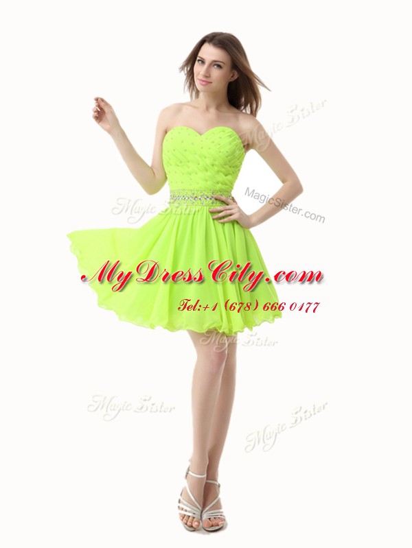 Sweetheart Sleeveless Prom Dresses Knee Length Beading Green Organza