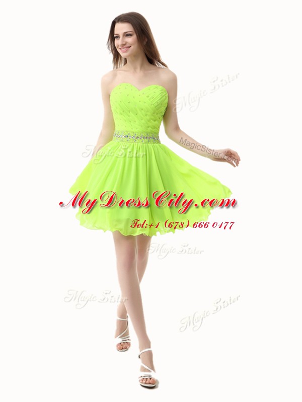 Sweetheart Sleeveless Prom Dresses Knee Length Beading Green Organza