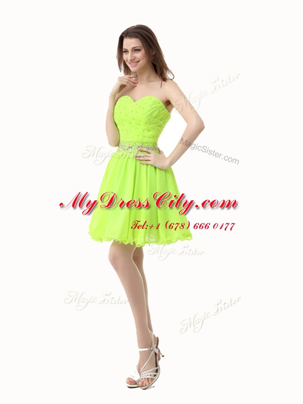 Sweetheart Sleeveless Prom Dresses Knee Length Beading Green Organza