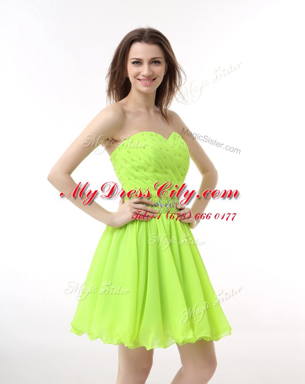 Sweetheart Sleeveless Prom Dresses Knee Length Beading Green Organza