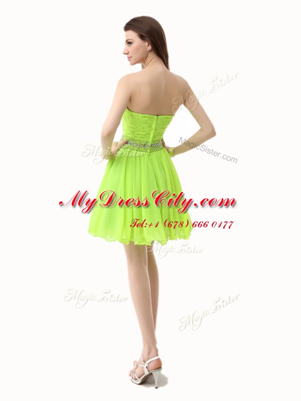 Sweetheart Sleeveless Prom Dresses Knee Length Beading Green Organza