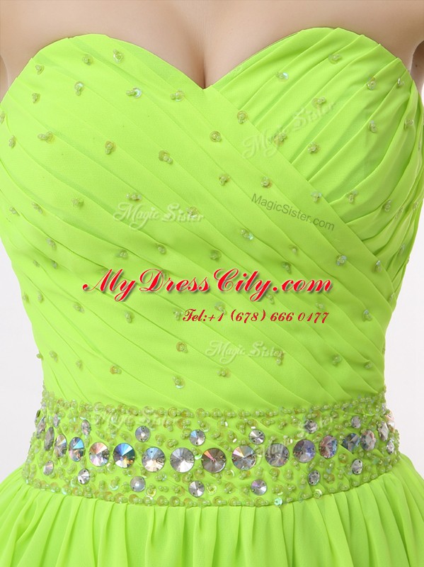 Sweetheart Sleeveless Prom Dresses Knee Length Beading Green Organza