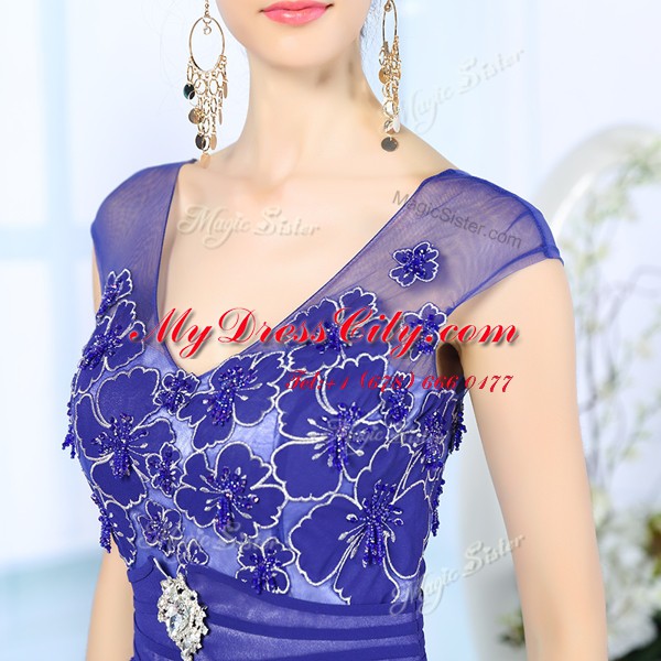 Decent Floor Length Blue Evening Dress Scoop Sleeveless Zipper