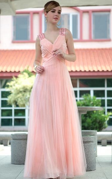 Edgy Baby Pink Sleeveless Floor Length Beading Zipper Prom Gown