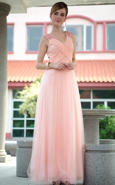 Edgy Baby Pink Sleeveless Floor Length Beading Zipper Prom Gown