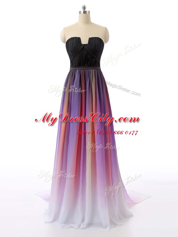 Smart Sweetheart Sleeveless Prom Evening Gown Sweep Train Ruching Multi-color Chiffon