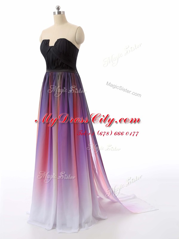 Smart Sweetheart Sleeveless Prom Evening Gown Sweep Train Ruching Multi-color Chiffon