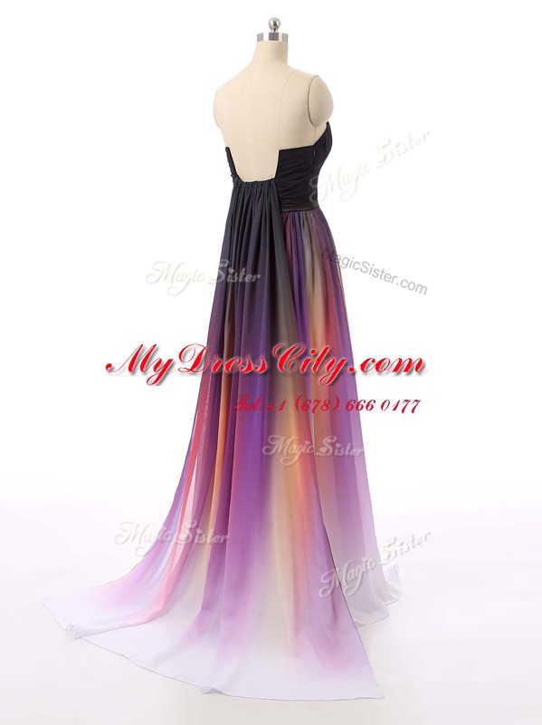 Smart Sweetheart Sleeveless Prom Evening Gown Sweep Train Ruching Multi-color Chiffon