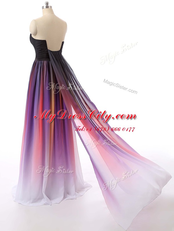 Smart Sweetheart Sleeveless Prom Evening Gown Sweep Train Ruching Multi-color Chiffon