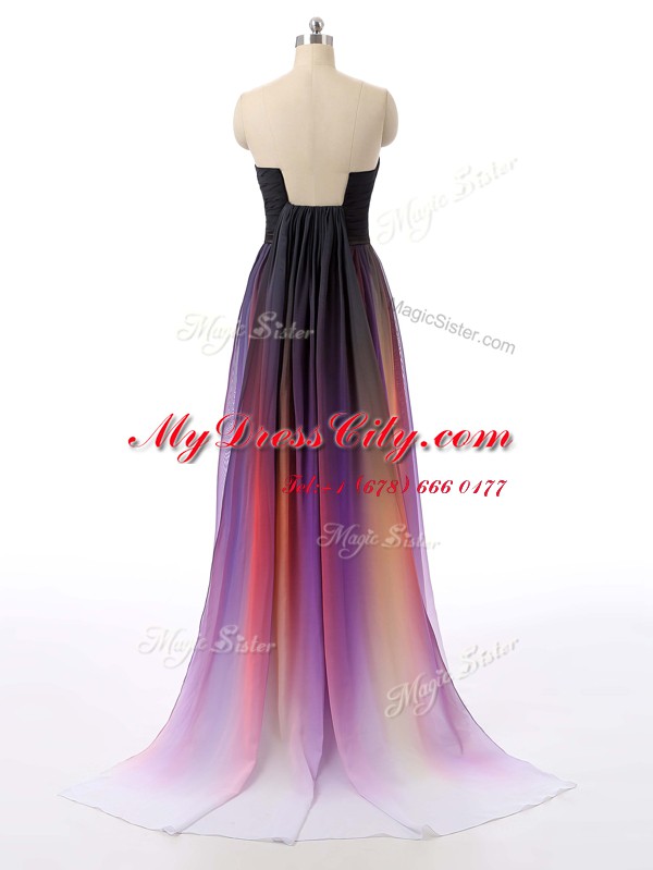 Smart Sweetheart Sleeveless Prom Evening Gown Sweep Train Ruching Multi-color Chiffon