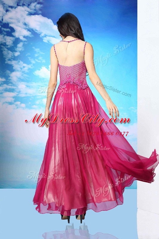 Column/Sheath Prom Gown Fuchsia Scoop Chiffon Sleeveless Floor Length Side Zipper