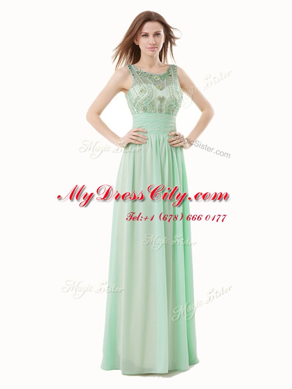 Modest Apple Green Scoop Neckline Beading and Bowknot Homecoming Dress Sleeveless Zipper