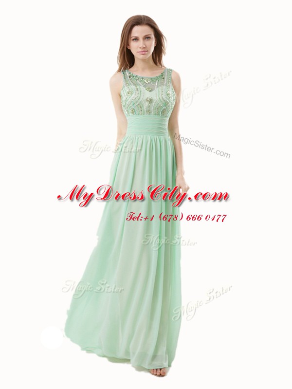 Modest Apple Green Scoop Neckline Beading and Bowknot Homecoming Dress Sleeveless Zipper