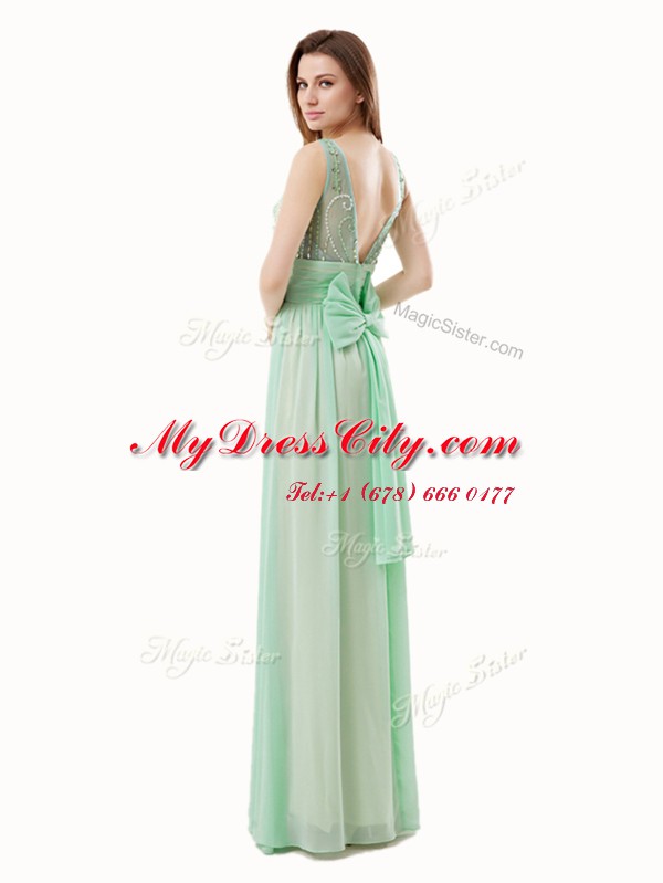 Modest Apple Green Scoop Neckline Beading and Bowknot Homecoming Dress Sleeveless Zipper