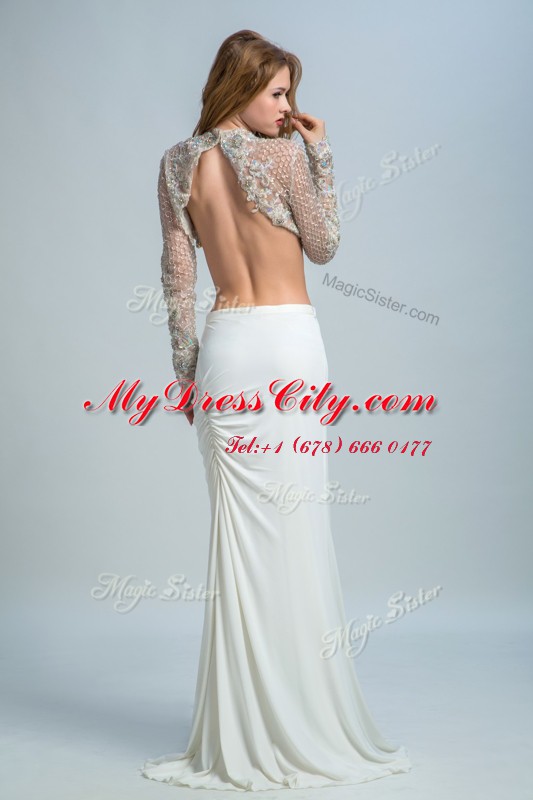 Long Sleeves Beading Backless Evening Dress