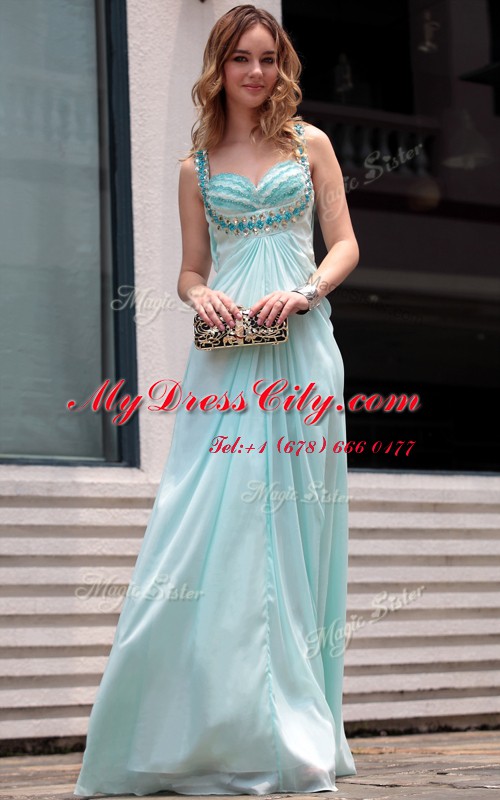 Trendy Sleeveless Chiffon Floor Length Zipper Homecoming Dress in Light Blue with Beading