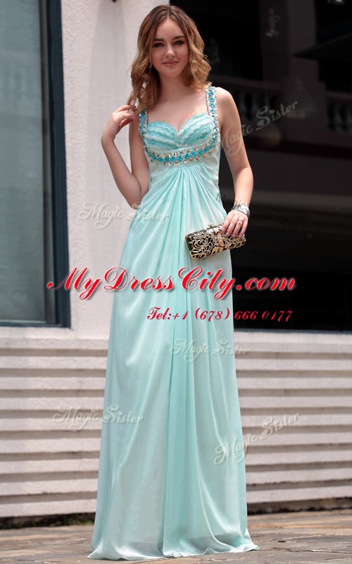 Trendy Sleeveless Chiffon Floor Length Zipper Homecoming Dress in Light Blue with Beading