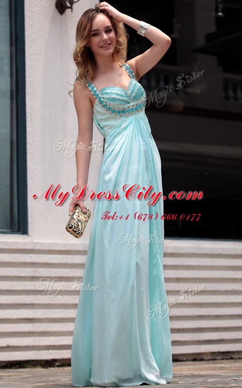 Trendy Sleeveless Chiffon Floor Length Zipper Homecoming Dress in Light Blue with Beading