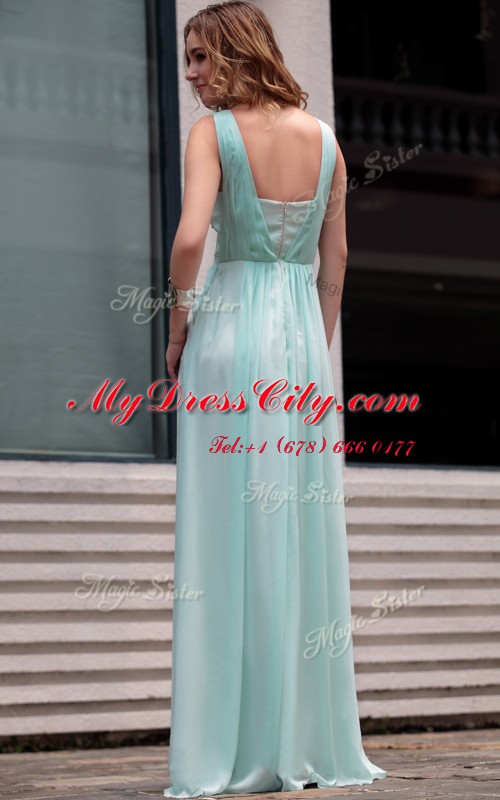 Trendy Sleeveless Chiffon Floor Length Zipper Homecoming Dress in Light Blue with Beading