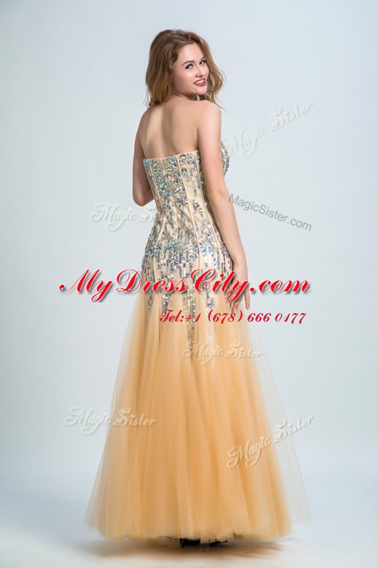 Great Sequins Prom Dress Gold Zipper Sleeveless Floor Length