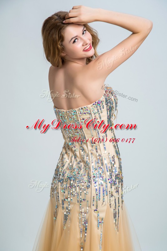 Great Sequins Prom Dress Gold Zipper Sleeveless Floor Length