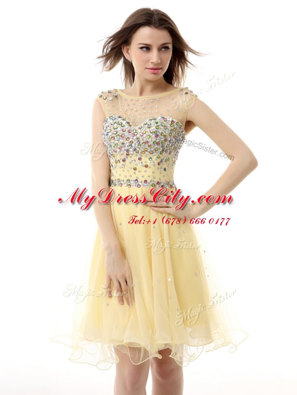 High Class Knee Length Empire Sleeveless Light Yellow Prom Dresses Zipper