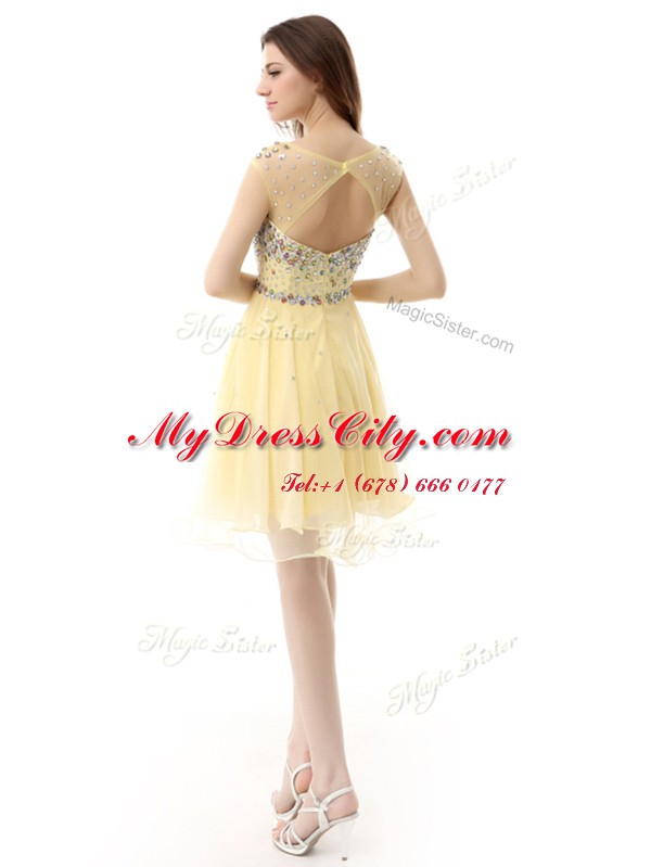 High Class Knee Length Empire Sleeveless Light Yellow Prom Dresses Zipper