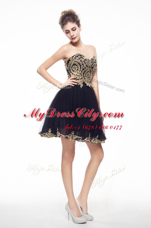 Black Sleeveless Knee Length Beading and Lace Side Zipper Prom Gown