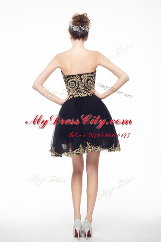 Black Sleeveless Knee Length Beading and Lace Side Zipper Prom Gown