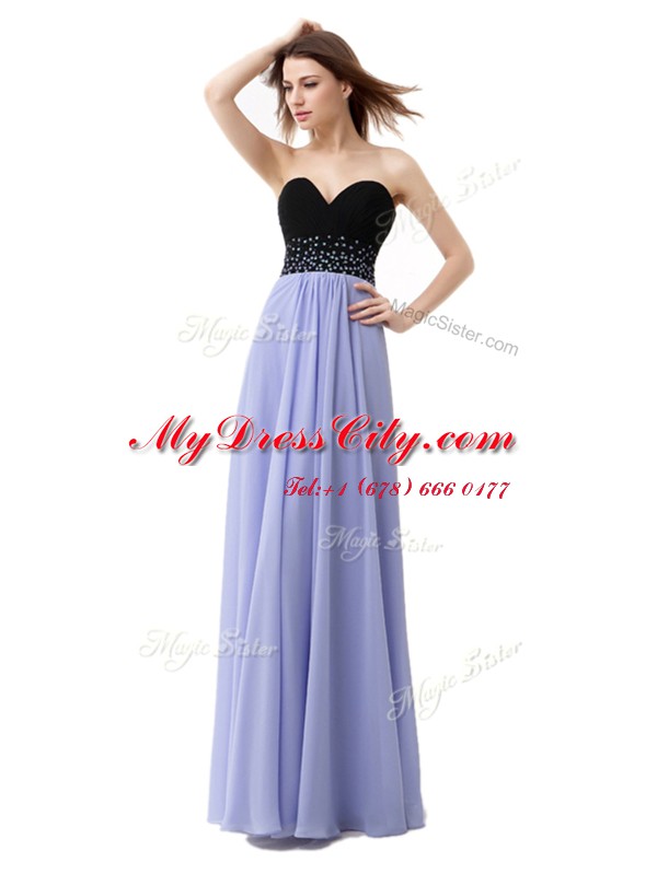 Spectacular Floor Length Lace Up Prom Dresses Lavender for Prom with Beading