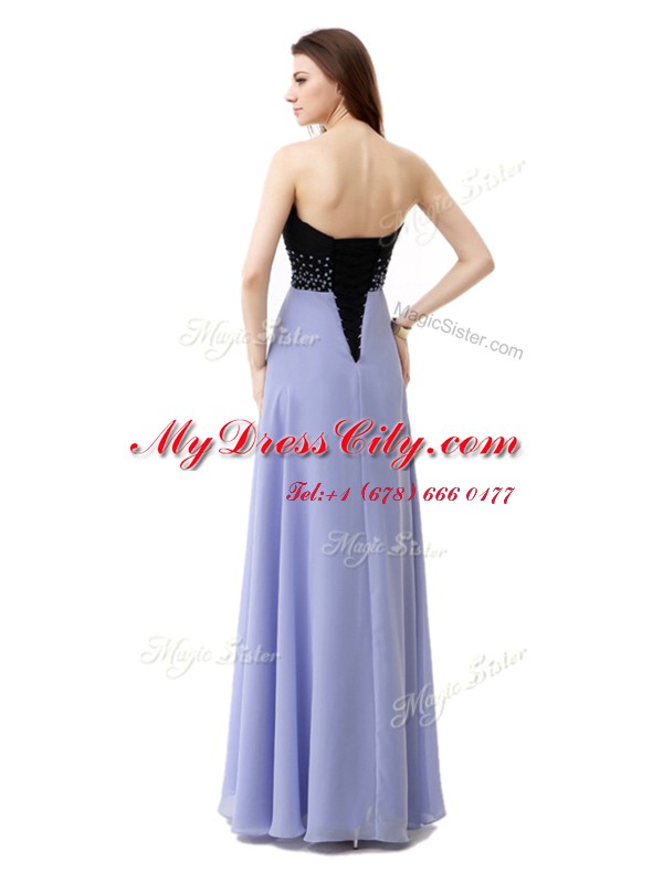 Spectacular Floor Length Lace Up Prom Dresses Lavender for Prom with Beading