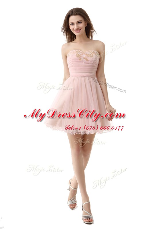 Custom Design Mini Length Pink Prom Gown Sweetheart Sleeveless Zipper