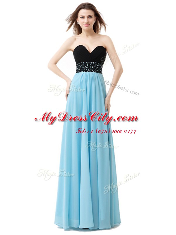 Sleeveless Chiffon and Sequined Floor Length Lace Up Prom Gown in Blue And Black with Beading