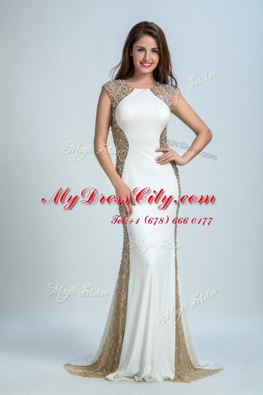 Exceptional Beading Homecoming Dress White Backless Sleeveless Floor Length