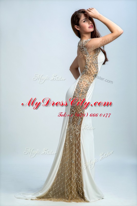 Exceptional Beading Homecoming Dress White Backless Sleeveless Floor Length