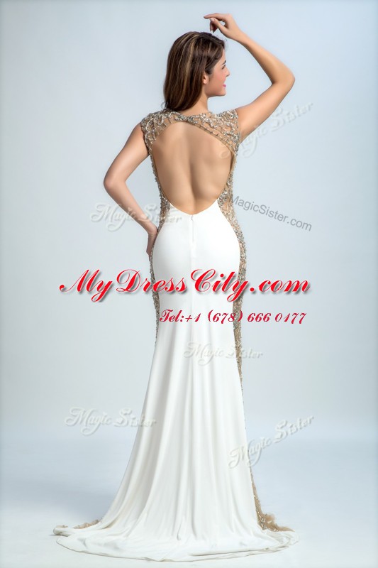 Exceptional Beading Homecoming Dress White Backless Sleeveless Floor Length