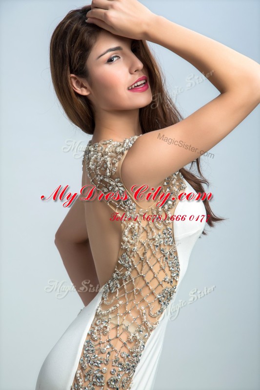 Exceptional Beading Homecoming Dress White Backless Sleeveless Floor Length