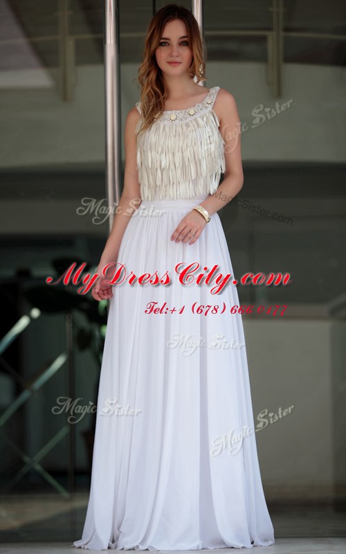 Straps Sleeveless Satin Prom Gown Beading Zipper