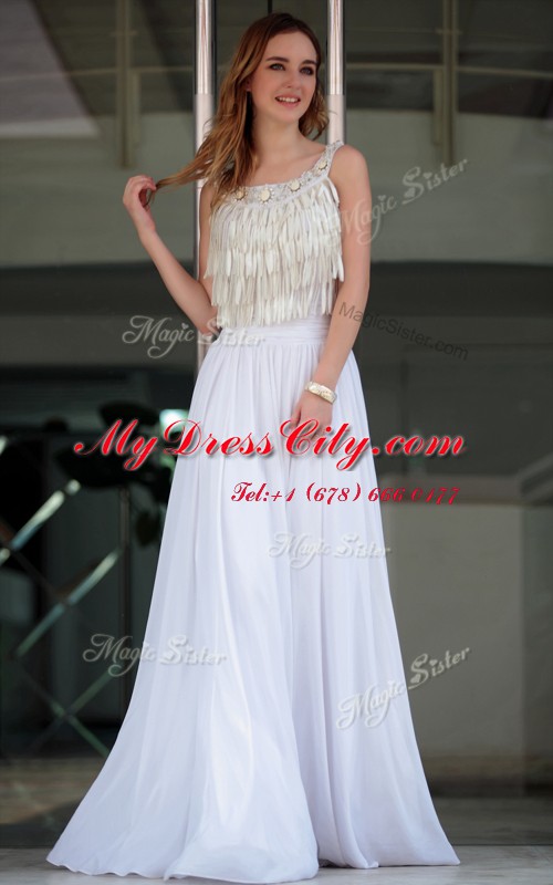 Straps Sleeveless Satin Prom Gown Beading Zipper