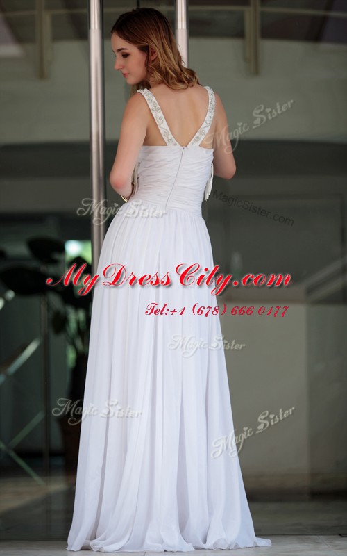 Straps Sleeveless Satin Prom Gown Beading Zipper