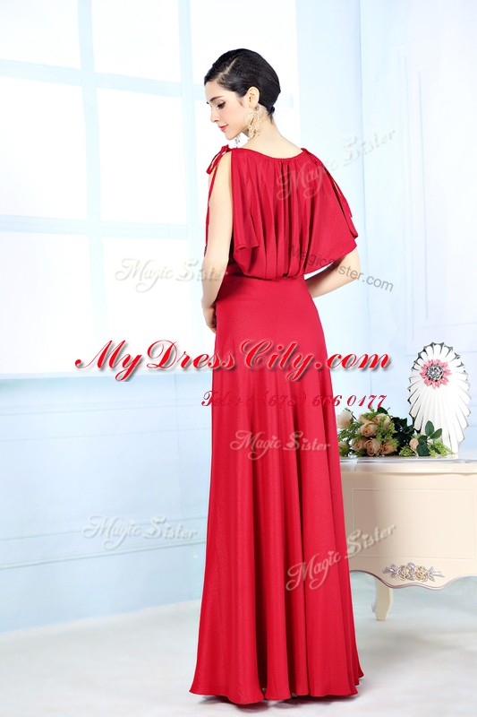 High Class Scoop Beading Prom Dress Red Side Zipper Sleeveless Floor Length