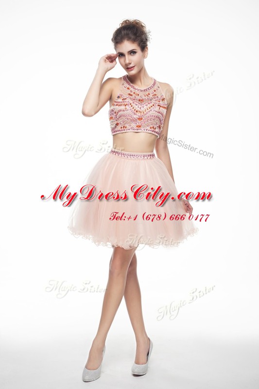 Latest Scoop Sleeveless Backless Knee Length Beading Prom Dresses