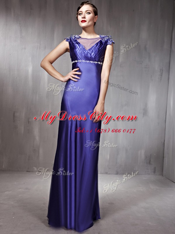 Purple Side Zipper Prom Dress Beading Sleeveless Floor Length