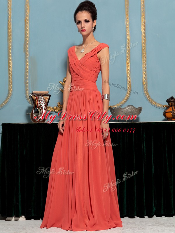 Chic One Shoulder Sleeveless Side Zipper Prom Gown Red Chiffon